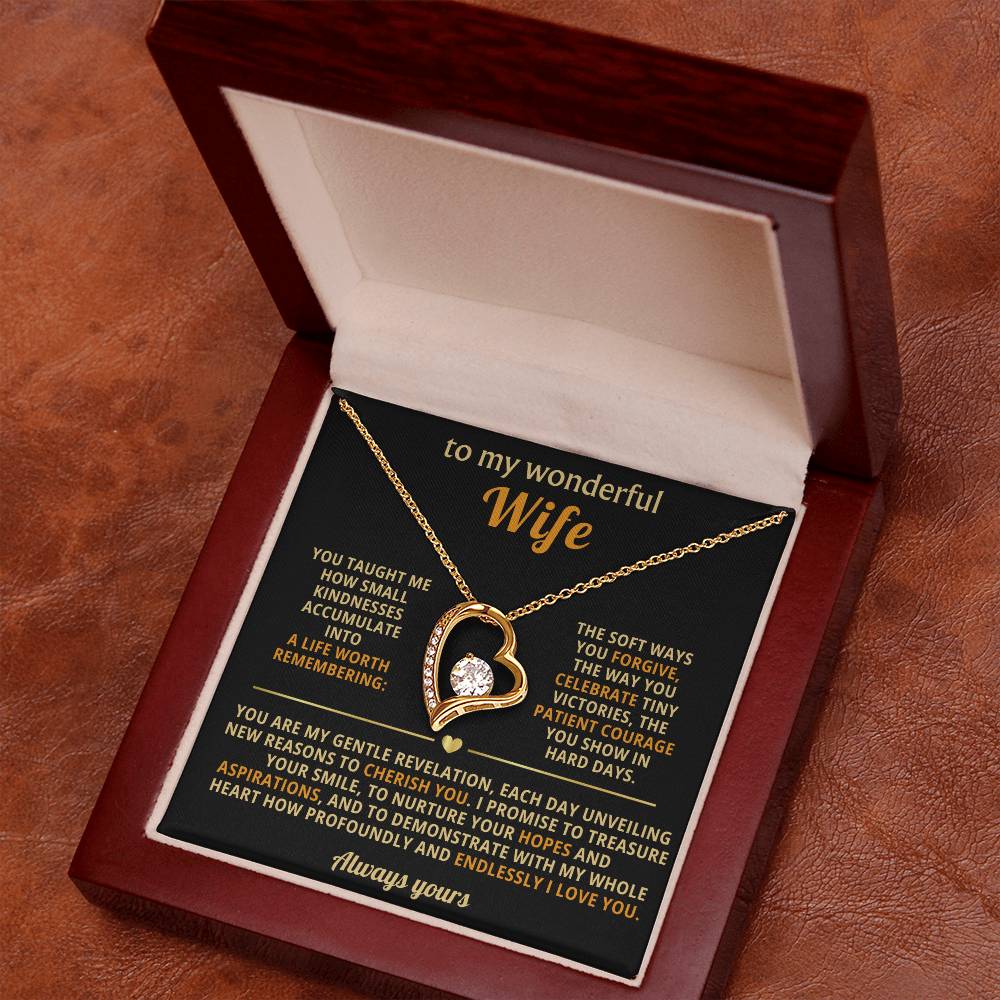 To My Wonderful Wife Forever Love Heart Necklace - Romantic Gift for Wife from Husband - Birthday Valentine's Day Gift for Spouse