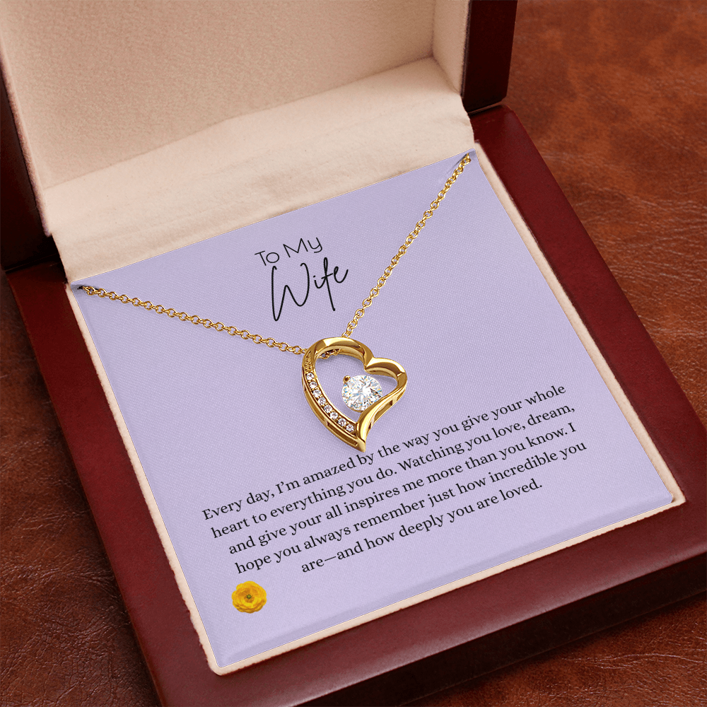 Forever Love Necklace – Heart Pendant, Gift for Wife | 14k White Gold or 18k Yellow Gold Finish