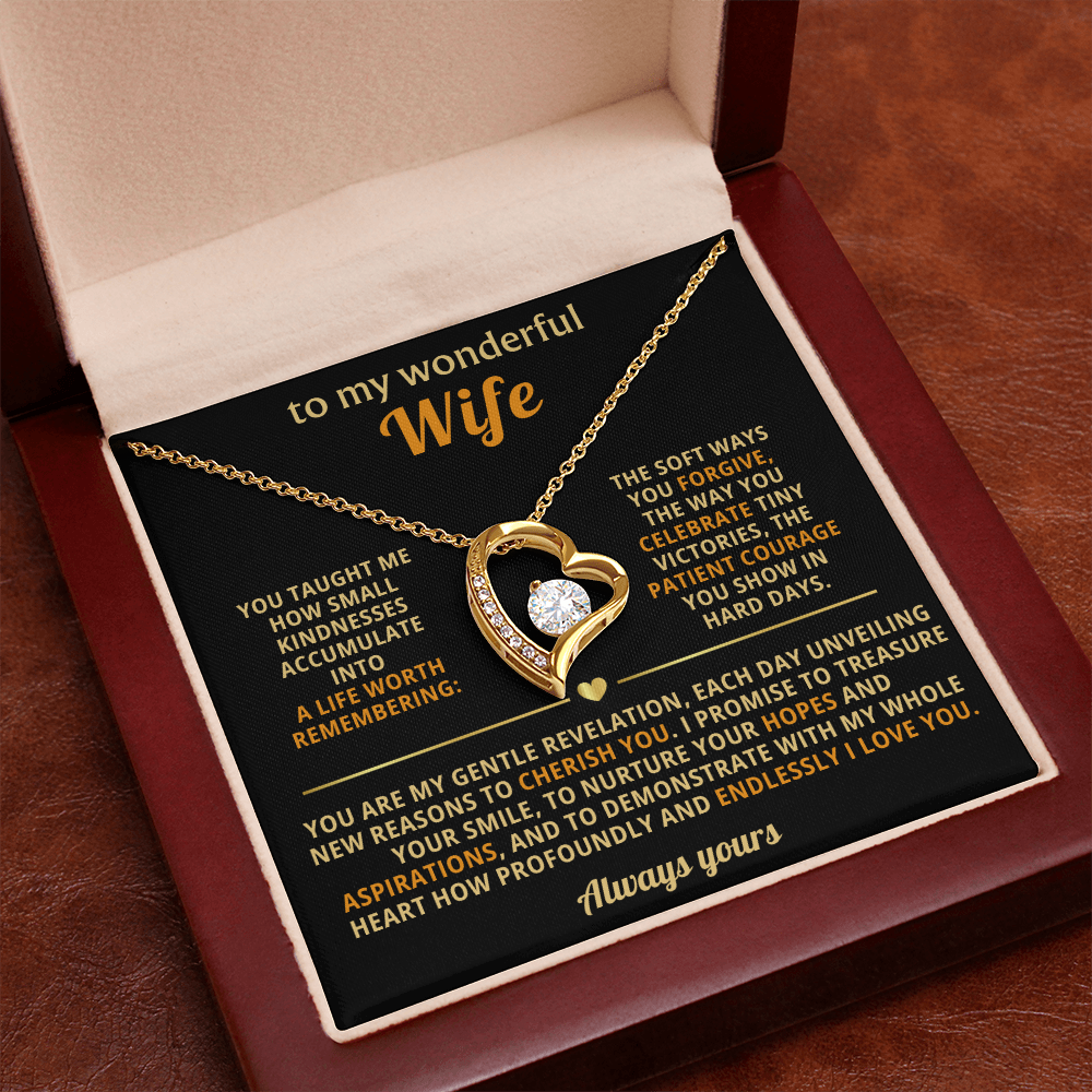 To My Wonderful Wife Forever Love Heart Necklace - Romantic Gift for Wife from Husband - Birthday Valentine's Day Gift for Spouse