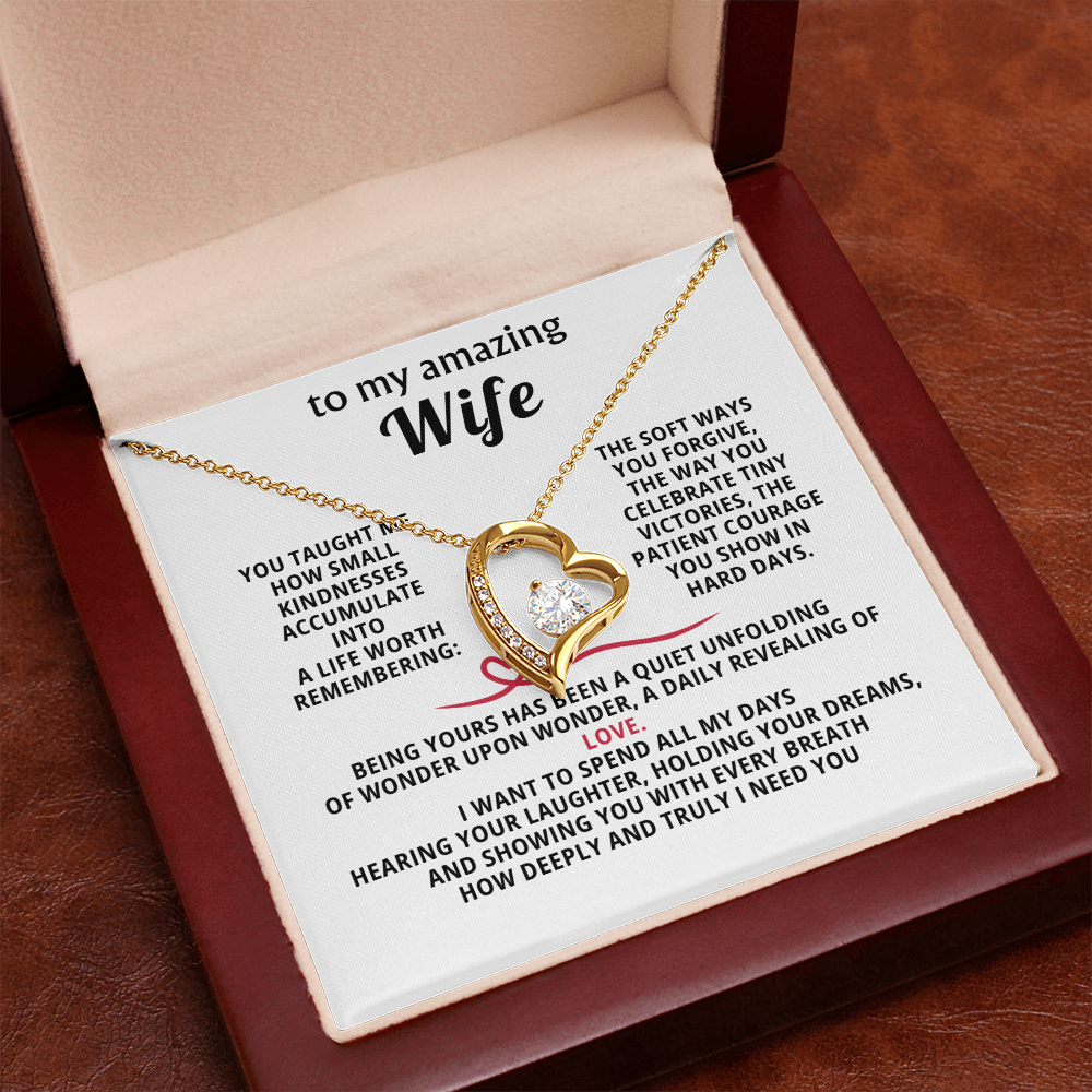 To My Amazing Wife Forever Love Heart Necklace - Romantic Anniversary Birthday Gift for Wife from Husband - 14K Gold CZ Crystal Pendant - Valentine's Day Christmas Gift with Infinity Message Card