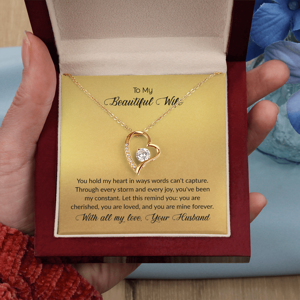 To My  Beautiful Wife Forever Love Heart Necklace for Wife