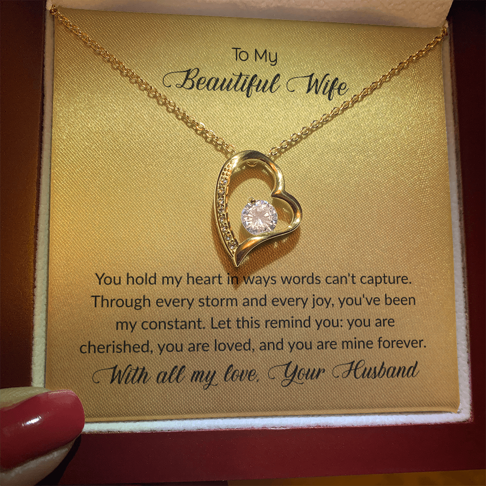 To My  Beautiful Wife Forever Love Heart Necklace for Wife