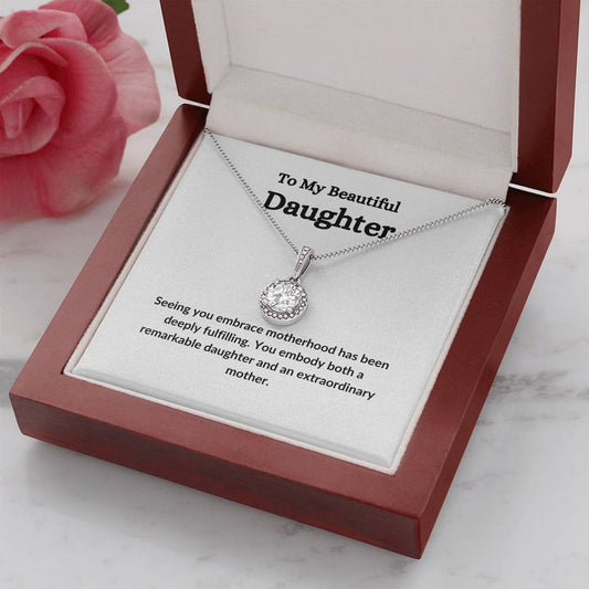 To My Beautiful Daughter Necklace - Eternal Hope Halo Pendant Gift for New Mom