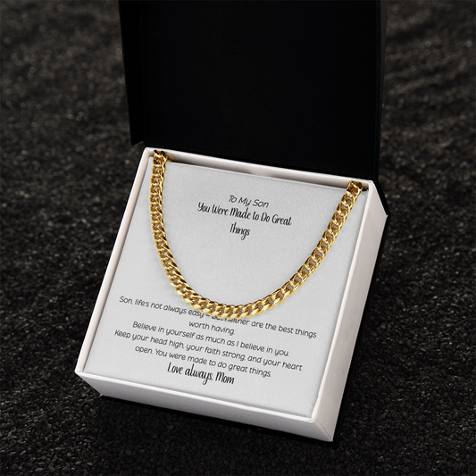 To My Son Cuban Link Chain – Meaningful Gift from Mom | Strength, Faith &amp; Confidence Necklace