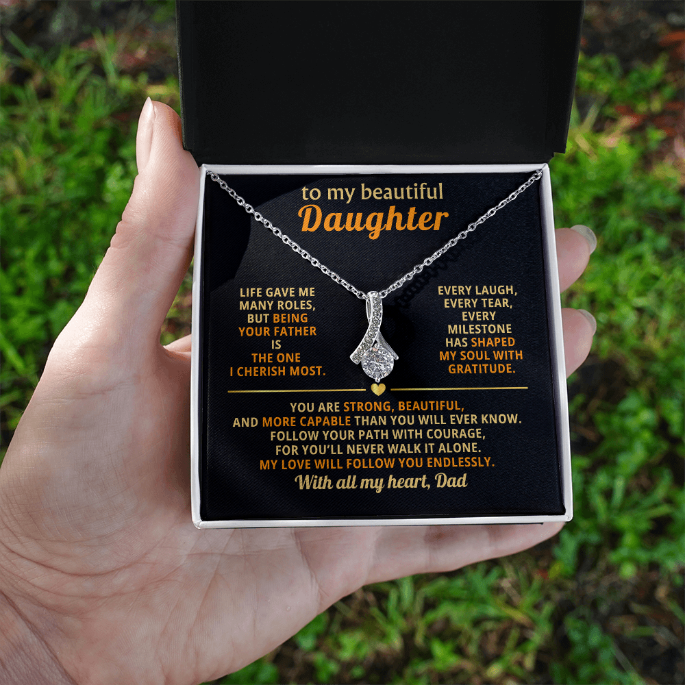 To My Beautiful Daughter Necklace from Dad – Alluring Beauty Pendant in 14k White Gold or 18k Yellow Gold Finish