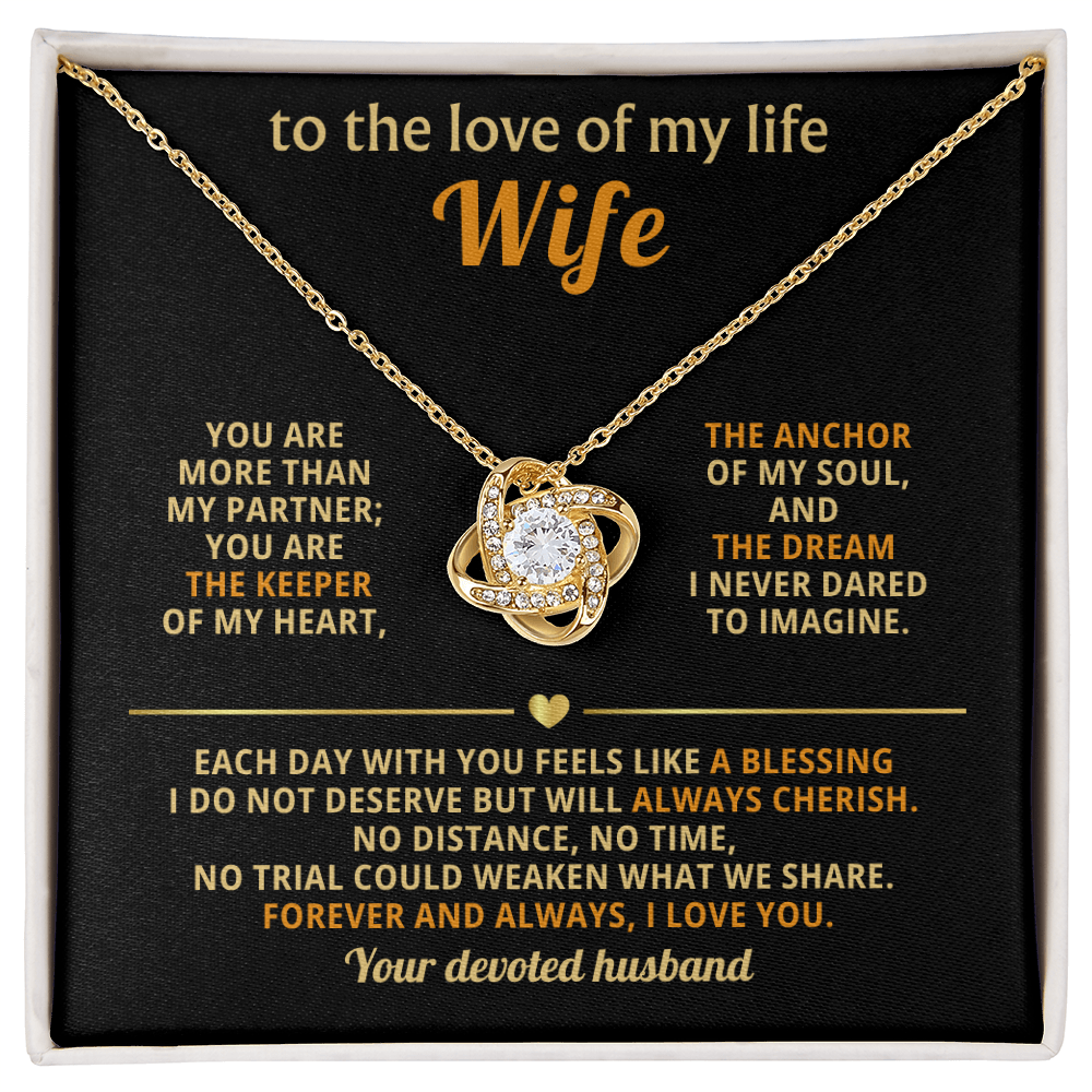 To the Love of My Life Love Knot Wife Necklace – 14k White Gold Over Stainless Steel