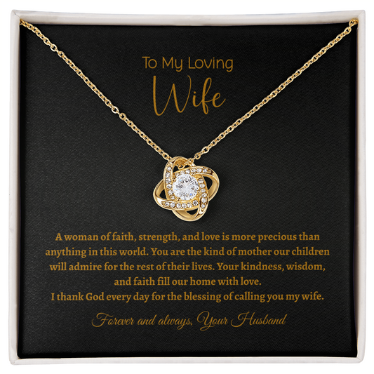 Love Knot Necklace for Wife with Cubic Zirconia Crystal Pendant – Romantic Jewelry Gift with Sentimental Message Card
