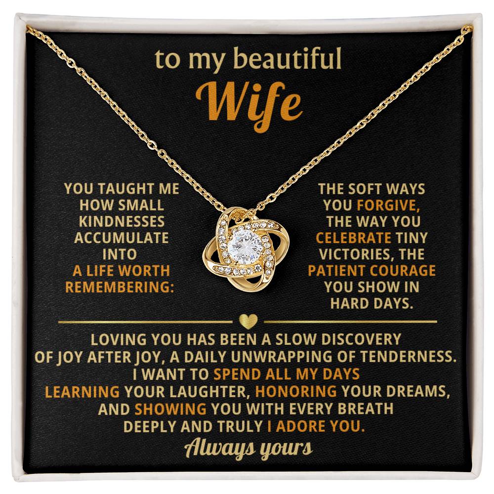 To My Beautiful Wife Love Knot Necklace - Sentimental Gift for Wife from Husband -  Birthday Valentine's Day Christmas Gift for Spouse