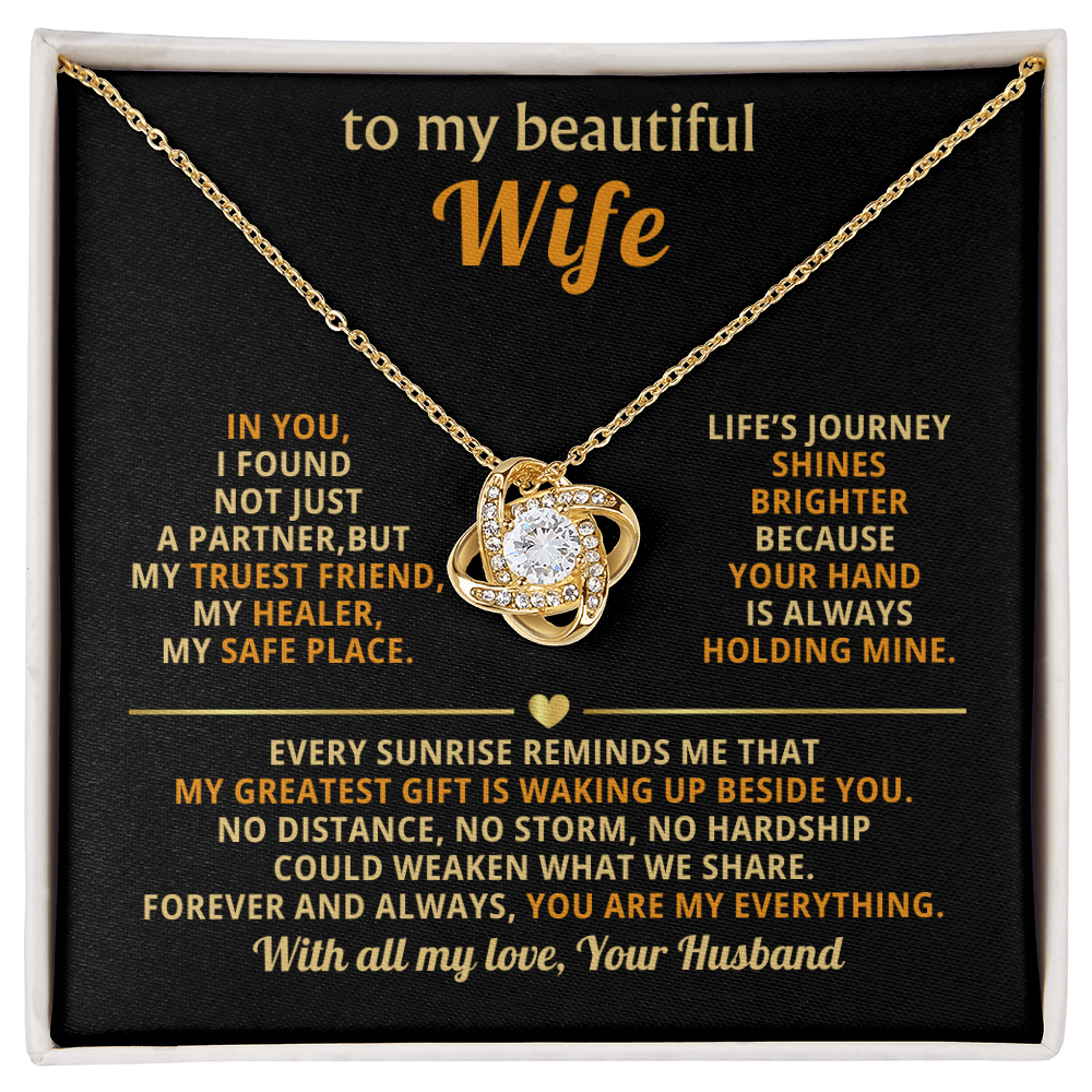 Premium Love Knot Necklace for Wife - 14K Gold Plated Anniversary Gift with CZ Crystals - Romantic Jewelry for Women
