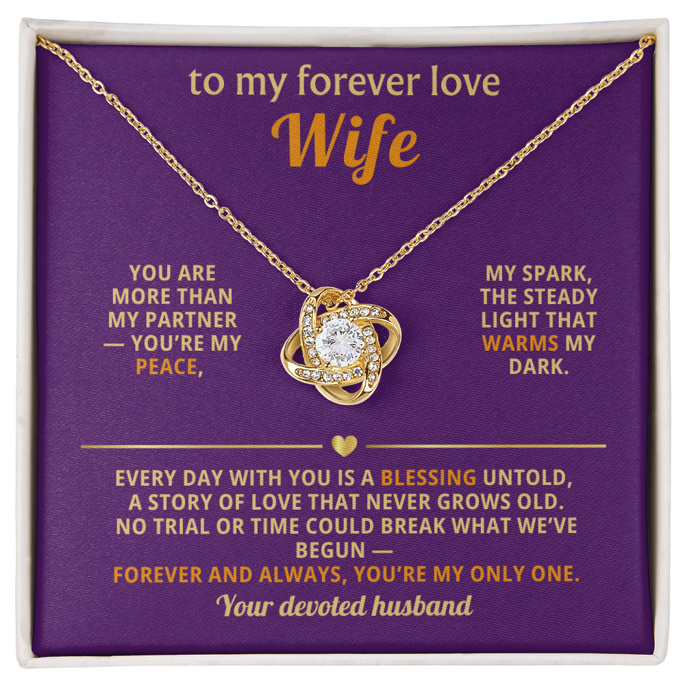 Forever Love Wife Necklace - Love Knot Pendant with CZ Crystal | Romantic Gift from Husband