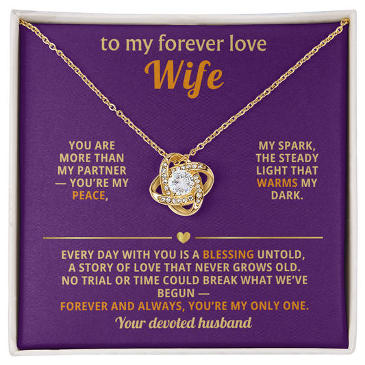 Forever Love Wife Necklace - Love Knot Pendant with CZ Crystal | Romantic Gift from Husband