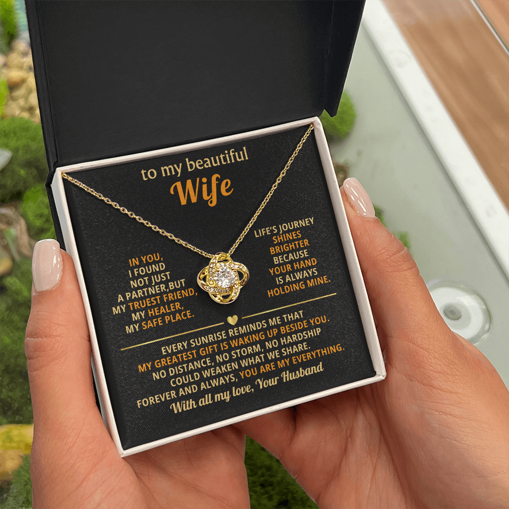 Premium Love Knot Necklace for Wife - 14K Gold Plated Anniversary Gift with CZ Crystals - Romantic Jewelry for Women