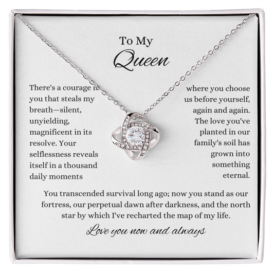 To My Queen – Love Knot Necklace with Heartfelt Message | Gift for Wife Who is a Strength to Her Family