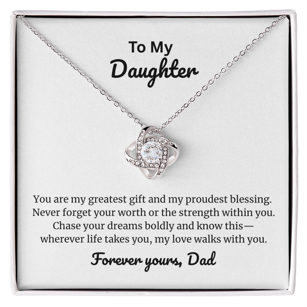 To My Daughter Love Knot Necklace from Dad – Cubic Zirconia Heart Pendant Gift