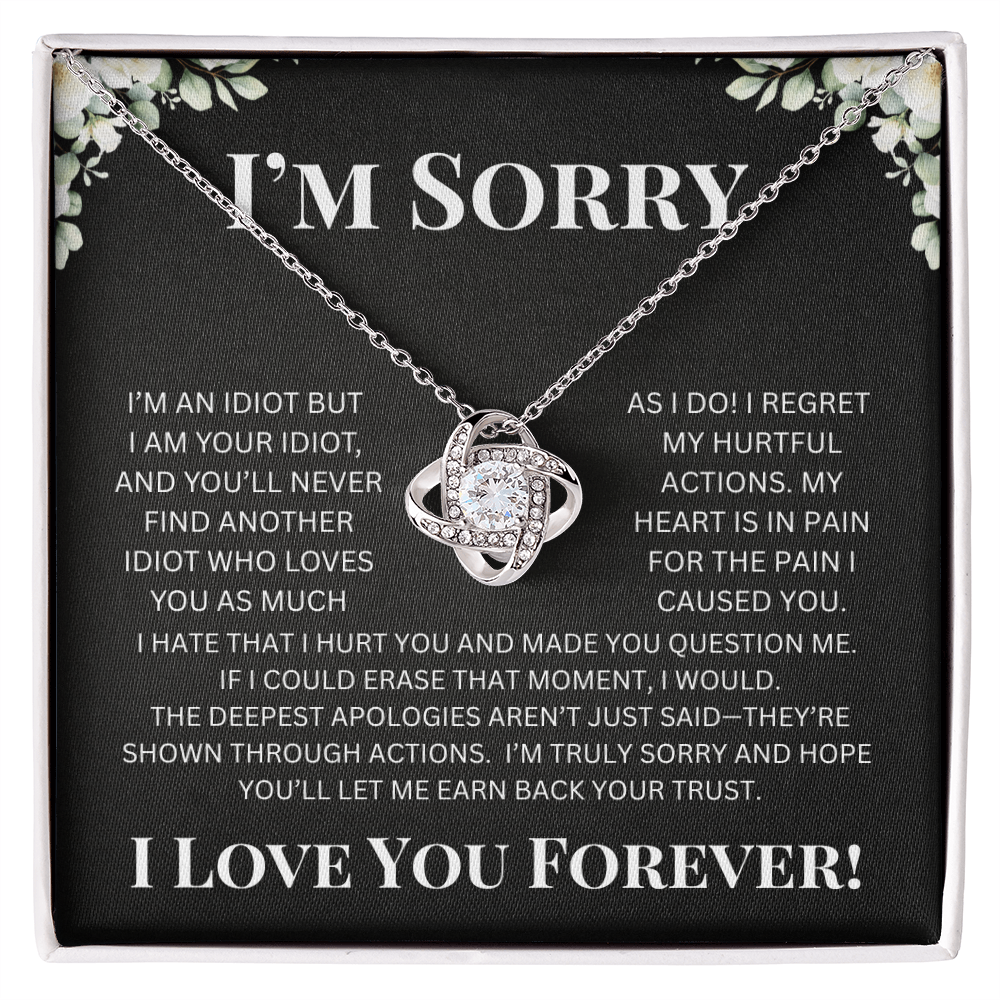 "Love Knot Necklace I’m Sorry gift with sparkling cubic zirconia, perfect apology jewelry for wife or girlfriend"