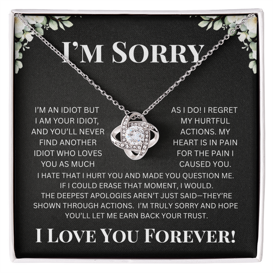 "Love Knot Necklace I’m Sorry gift with sparkling cubic zirconia, perfect apology jewelry for wife or girlfriend"