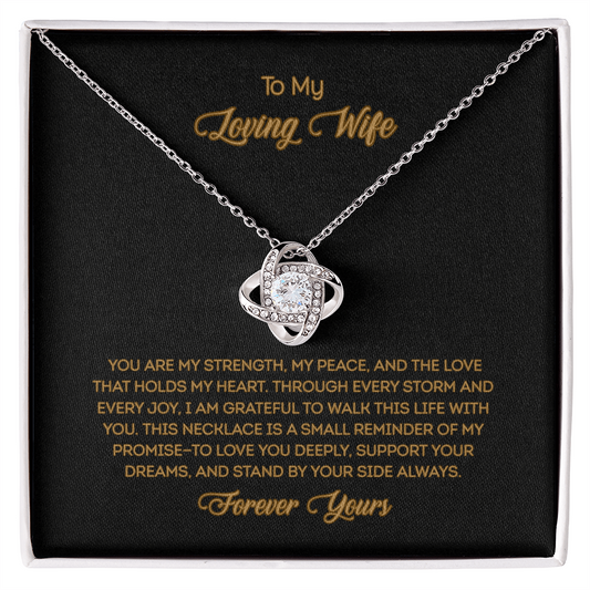 Love Knot Necklace for wife featuring cubic zirconia crystal in white gold with romantic message card, anniversary gift jewelry