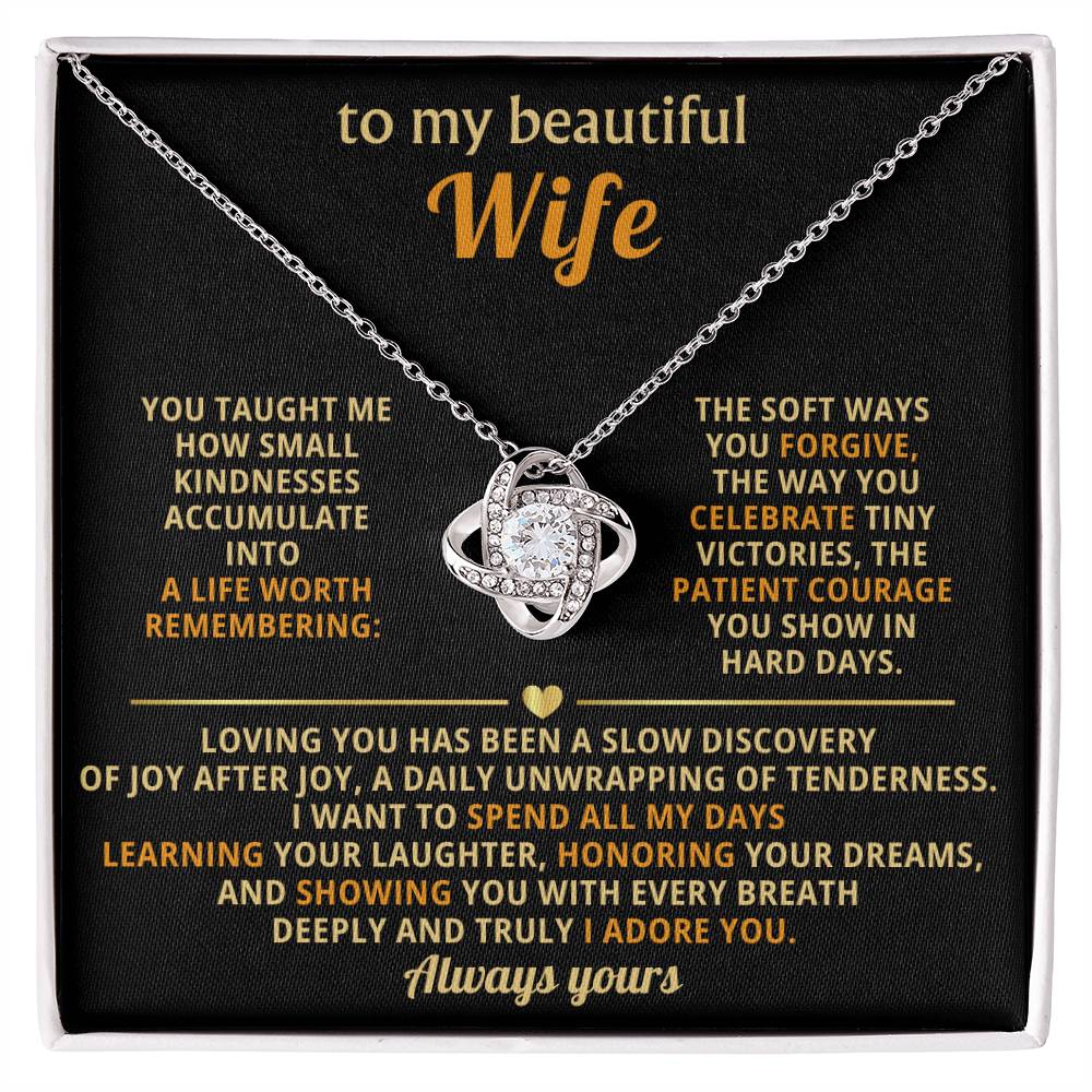To My Beautiful Wife Love Knot Necklace - Sentimental Gift for Wife from Husband -  Birthday Valentine's Day Christmas Gift for Spouse