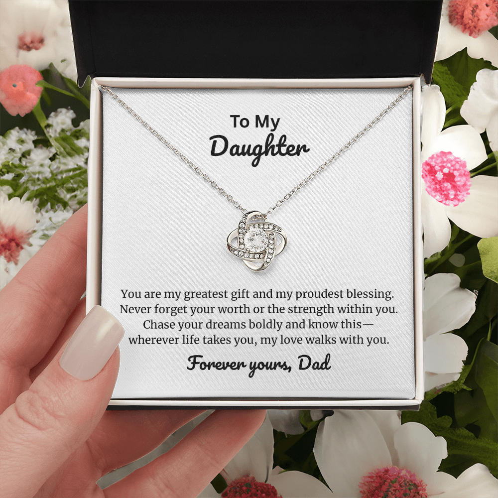 To My Daughter Love Knot Necklace from Dad – Cubic Zirconia Heart Pendant Gift