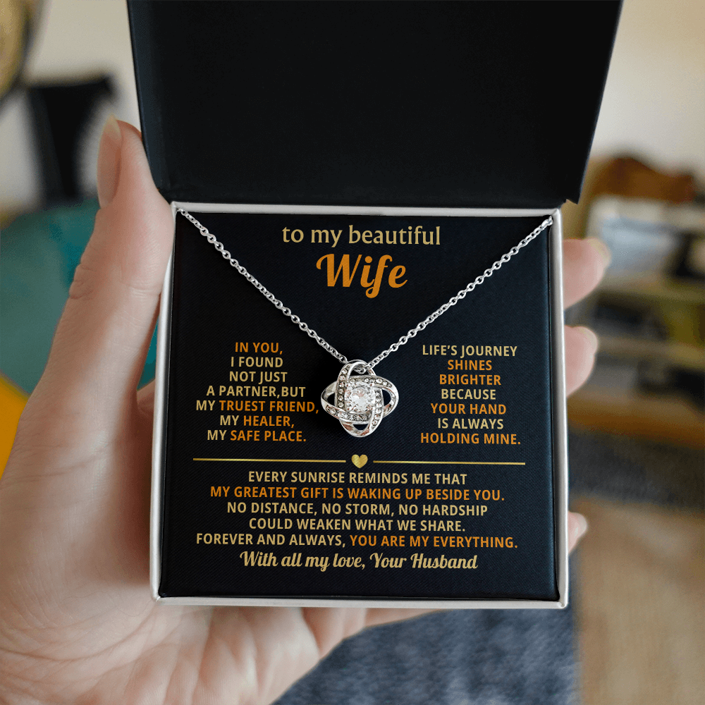Premium Love Knot Necklace for Wife - 14K Gold Plated Anniversary Gift with CZ Crystals - Romantic Jewelry for Women