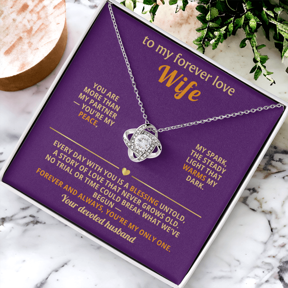 Forever Love Wife Necklace - Love Knot Pendant with CZ Crystal | Romantic Gift from Husband