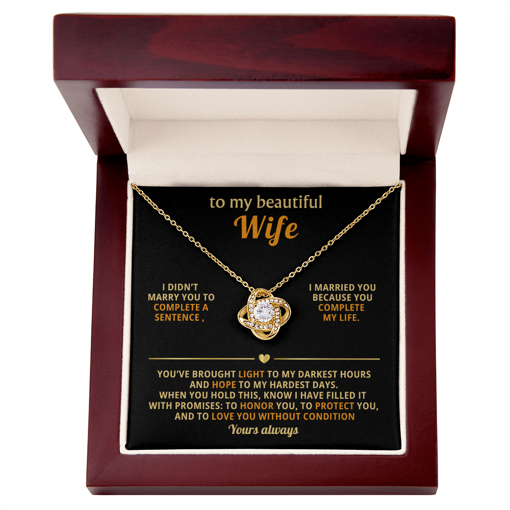 To My Beautiful Wife Love Knot Necklace