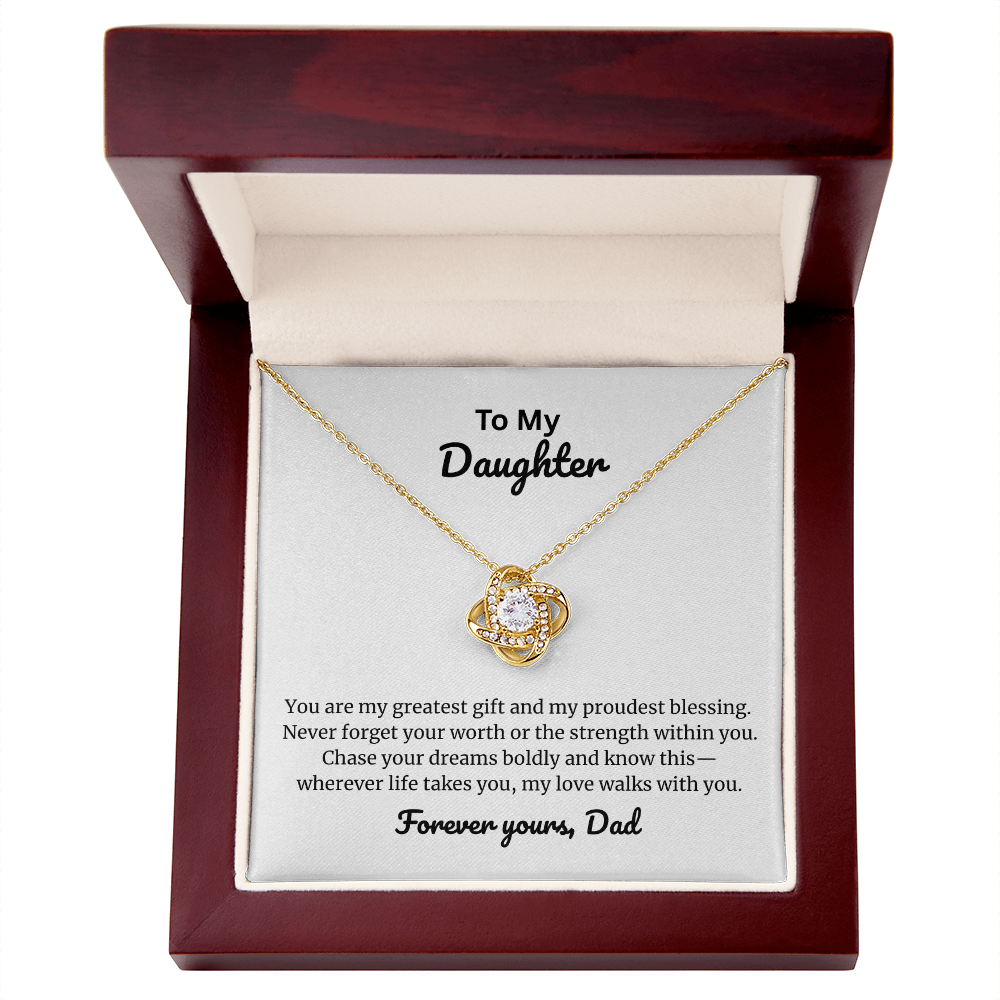 To My Daughter Love Knot Necklace from Dad – Cubic Zirconia Heart Pendant Gift