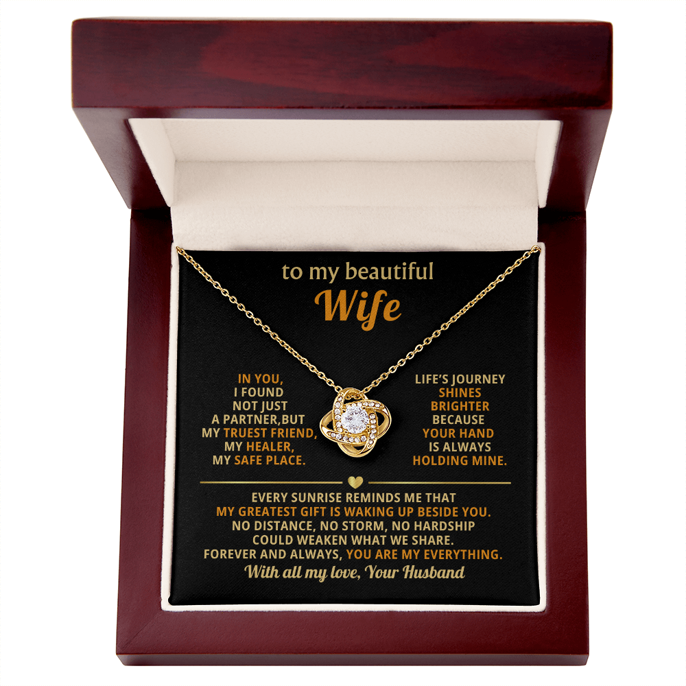 Premium Love Knot Necklace for Wife - 14K Gold Plated Anniversary Gift with CZ Crystals - Romantic Jewelry for Women