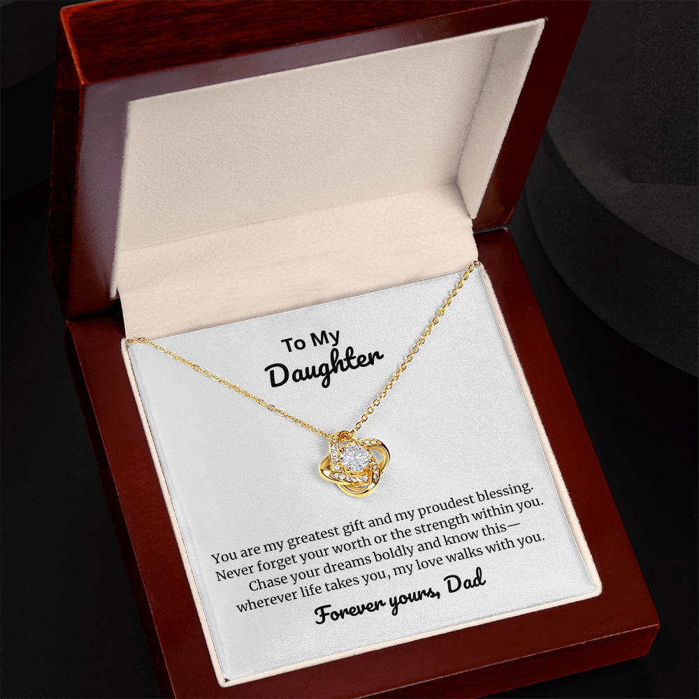 To My Daughter Love Knot Necklace from Dad – Cubic Zirconia Heart Pendant Gift