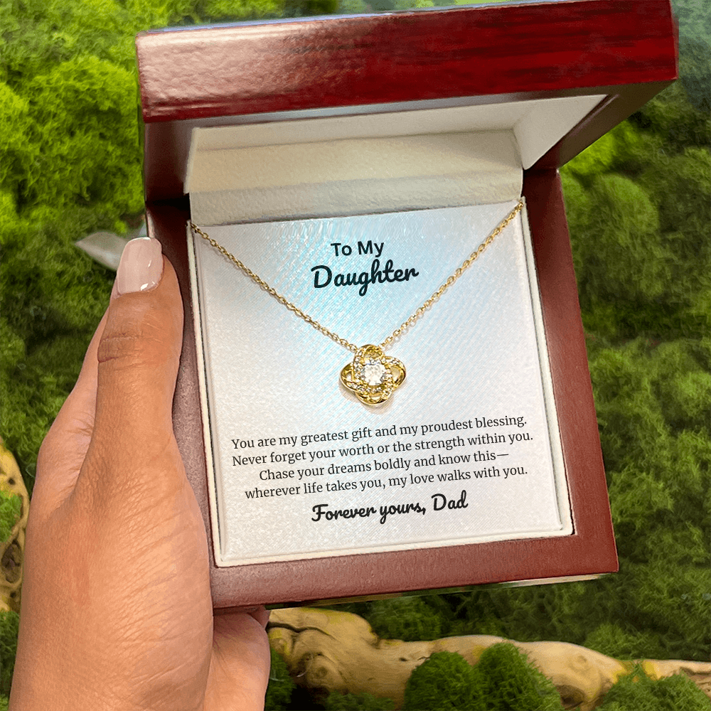 To My Daughter Love Knot Necklace from Dad – Cubic Zirconia Heart Pendant Gift