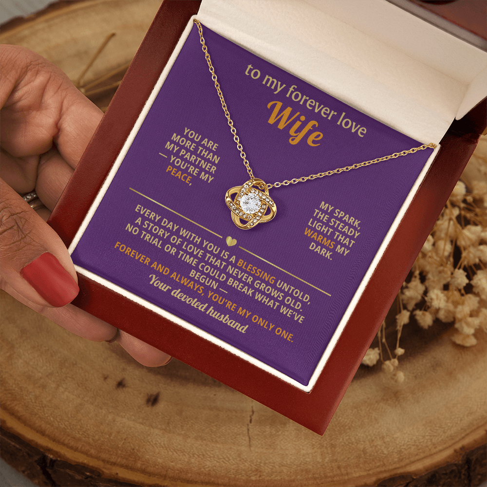 Forever Love Wife Necklace - Love Knot Pendant with CZ Crystal | Romantic Gift from Husband