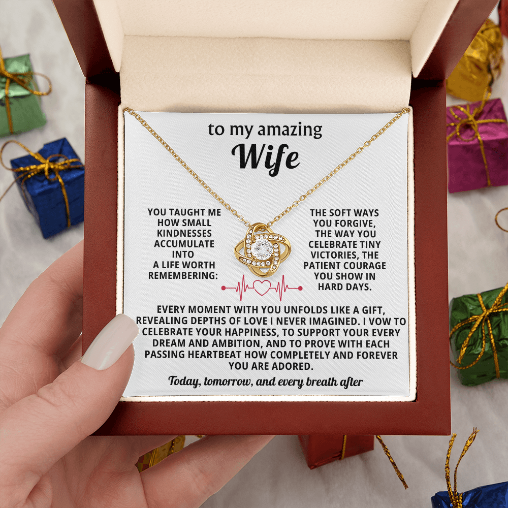 To My Amazing Wife Love Knot Necklace - Heartfelt Anniversary Birthday Gift for Wife from Husband - Valentine's Day Christmas Gift for Spouse