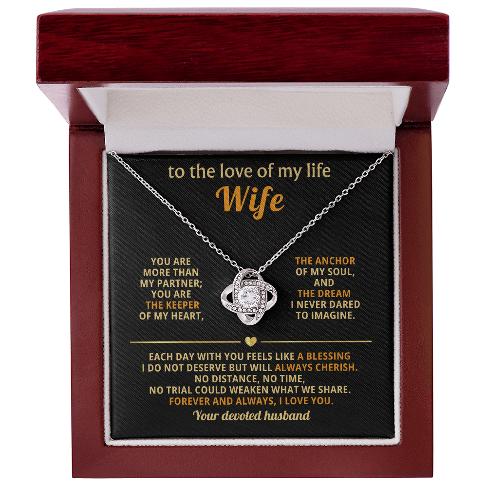 To the Love of My Life Love Knot Wife Necklace – 14k White Gold Over Stainless Steel