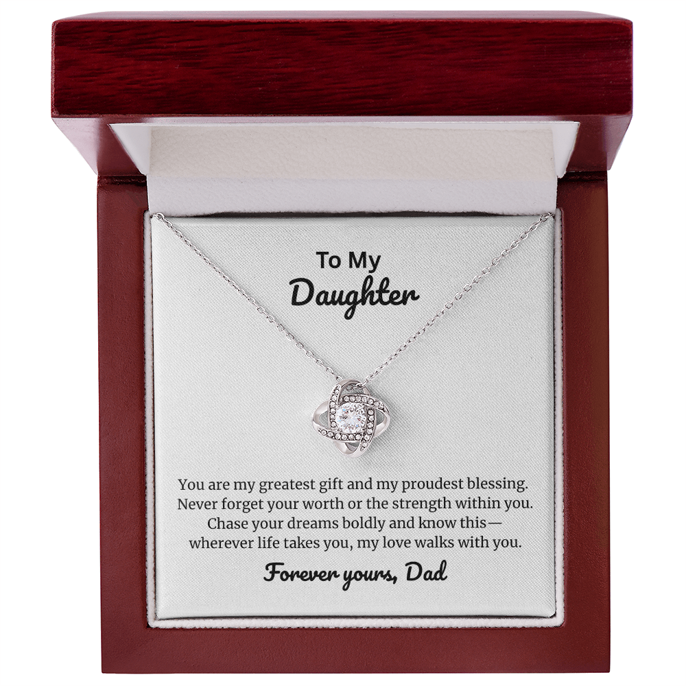 To My Daughter Love Knot Necklace from Dad – Cubic Zirconia Heart Pendant Gift