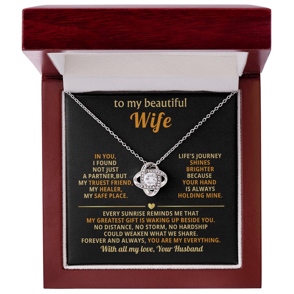 Premium Love Knot Necklace for Wife - 14K Gold Plated Anniversary Gift with CZ Crystals - Romantic Jewelry for Women