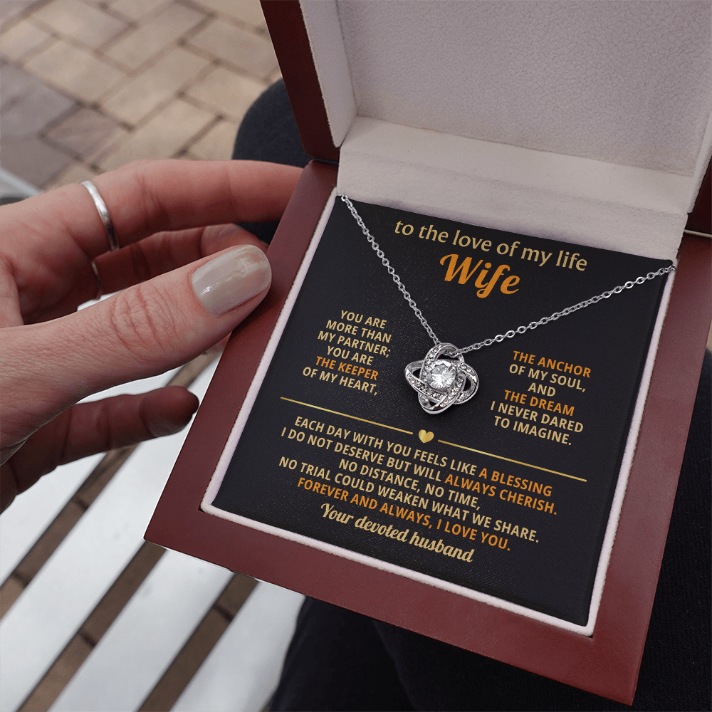 To the Love of My Life Love Knot Wife Necklace – 14k White Gold Over Stainless Steel