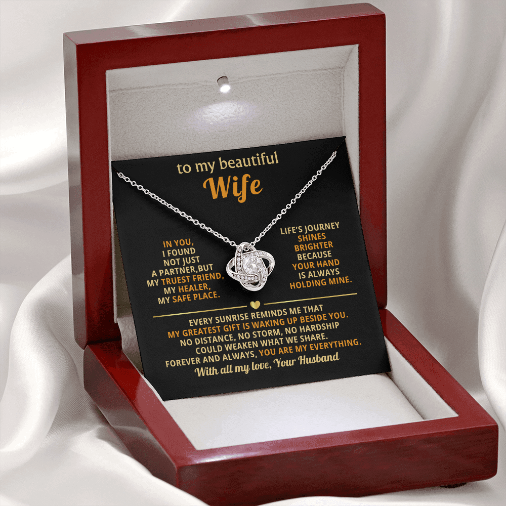 Premium Love Knot Necklace for Wife - 14K Gold Plated Anniversary Gift with CZ Crystals - Romantic Jewelry for Women