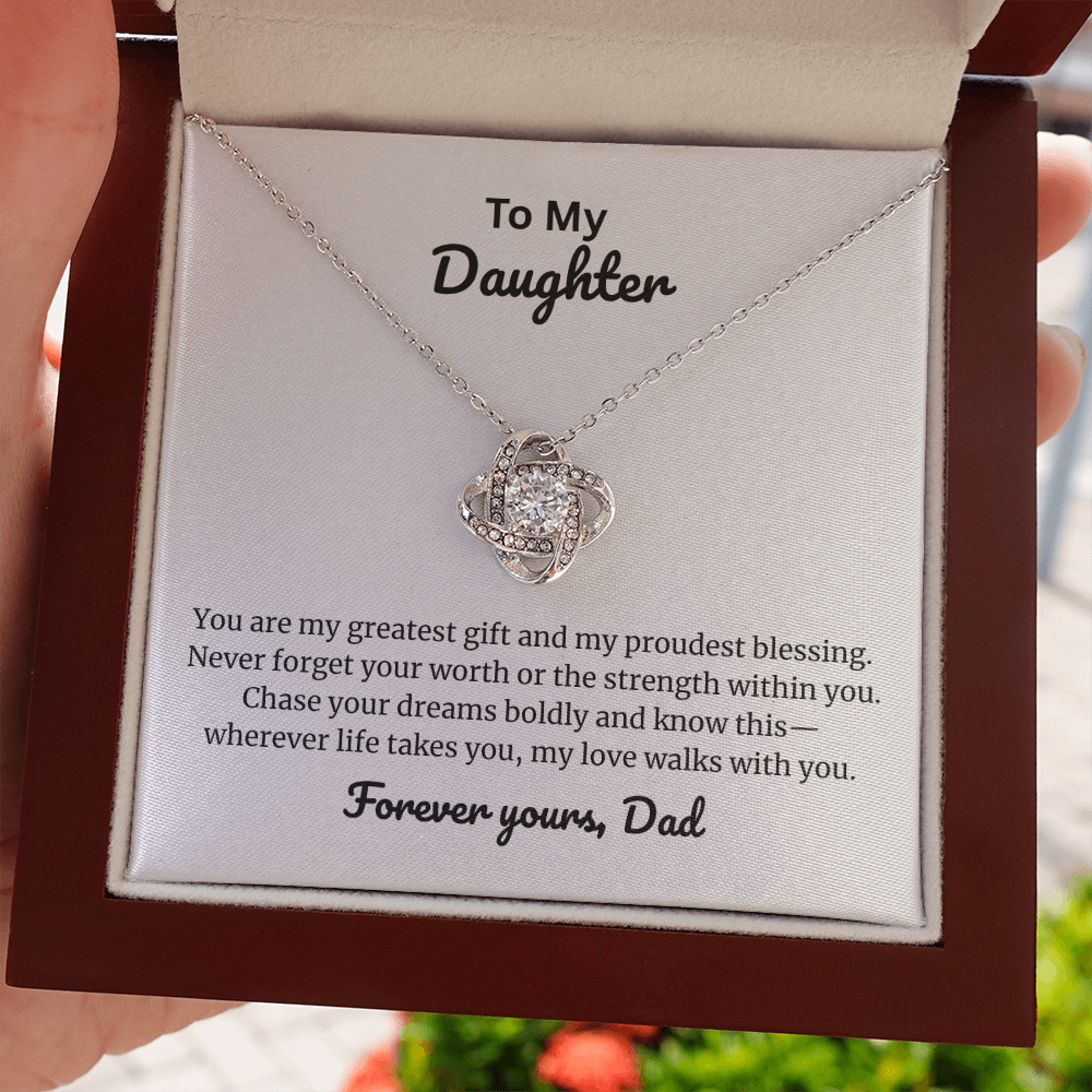To My Daughter Love Knot Necklace from Dad – Cubic Zirconia Heart Pendant Gift