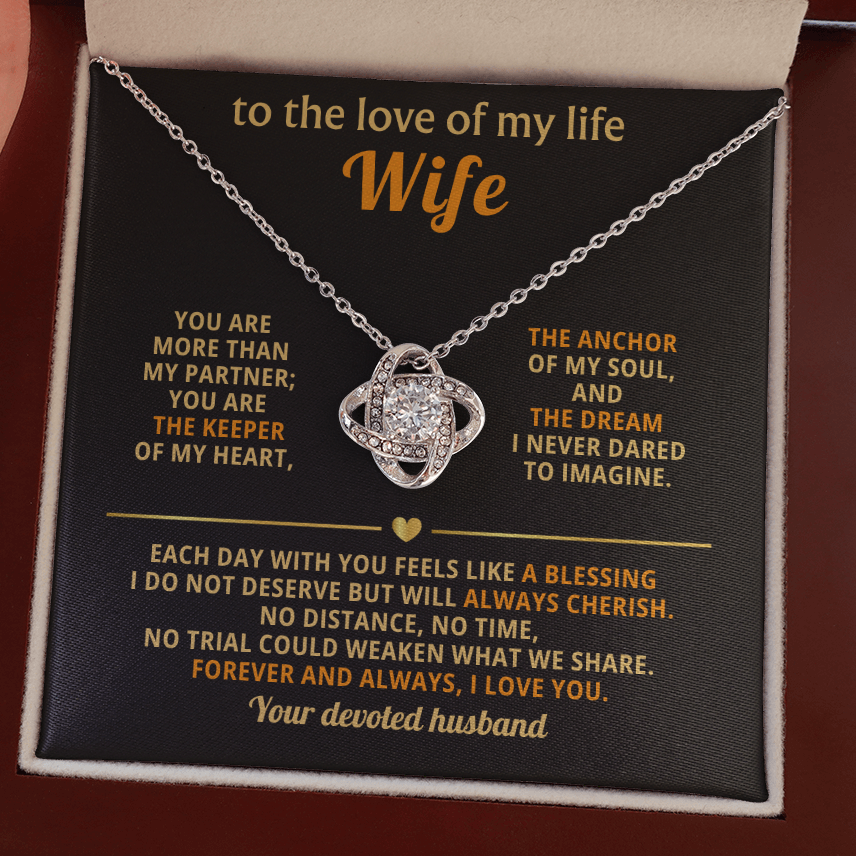 To the Love of My Life Love Knot Wife Necklace – 14k White Gold Over Stainless Steel