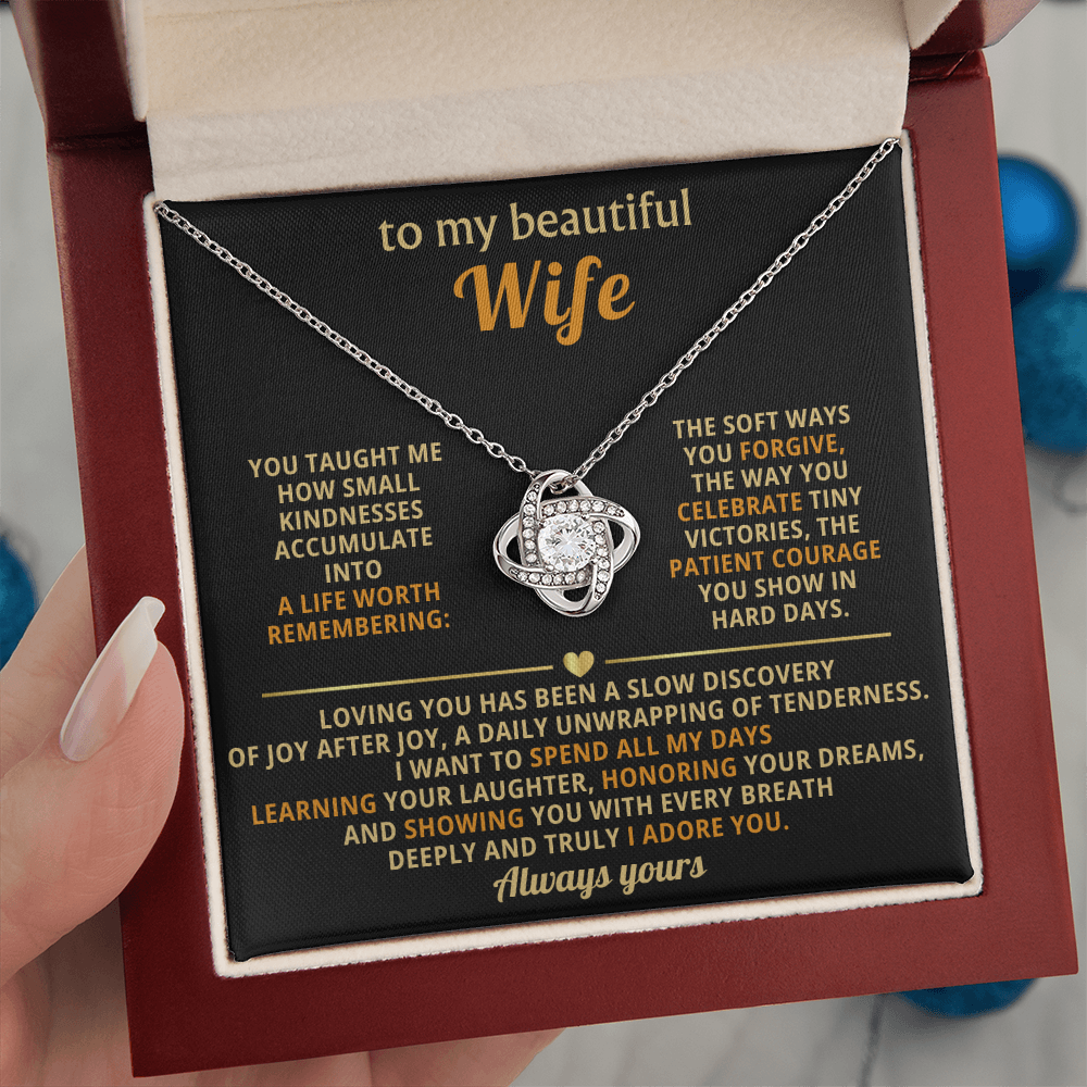 To My Beautiful Wife Love Knot Necklace - Sentimental Gift for Wife from Husband -  Birthday Valentine's Day Christmas Gift for Spouse