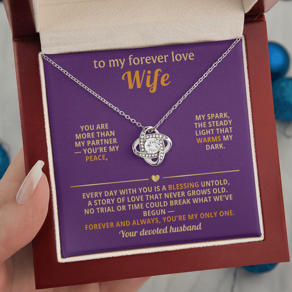 Forever Love Wife Necklace - Love Knot Pendant with CZ Crystal | Romantic Gift from Husband