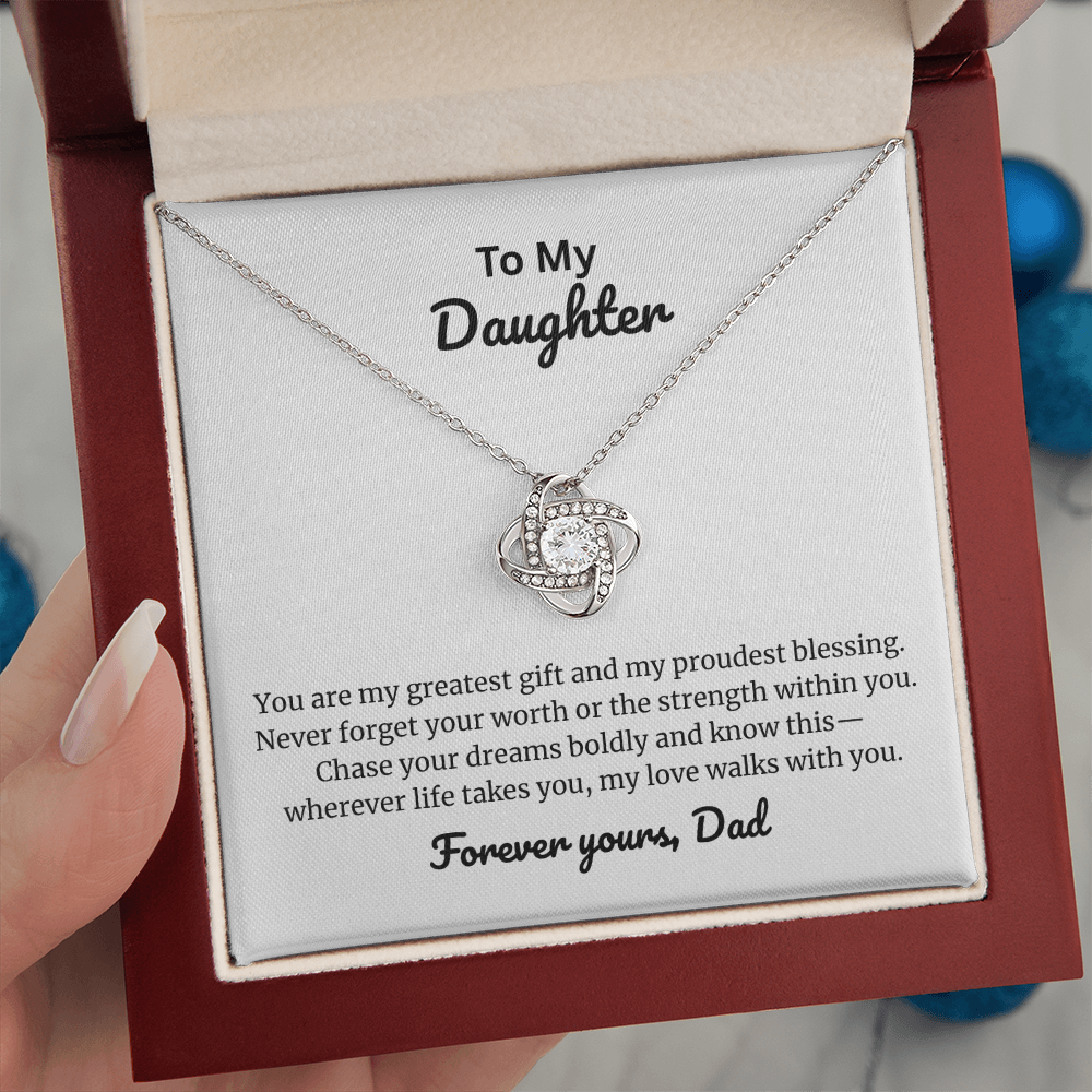 To My Daughter Love Knot Necklace from Dad – Cubic Zirconia Heart Pendant Gift