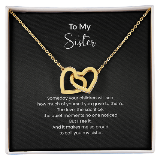 To My Sister Necklace – Interlocking Hearts Jewelry Gift for Sister Mom | Sentimental Gift