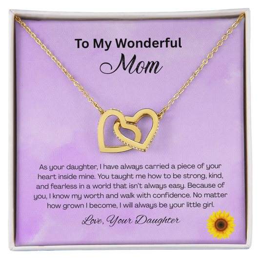 Interlocking Hearts Necklace for Mom from Daughter – Double Heart Pendant – Birthday; Mother’s Day Gift for Mom
