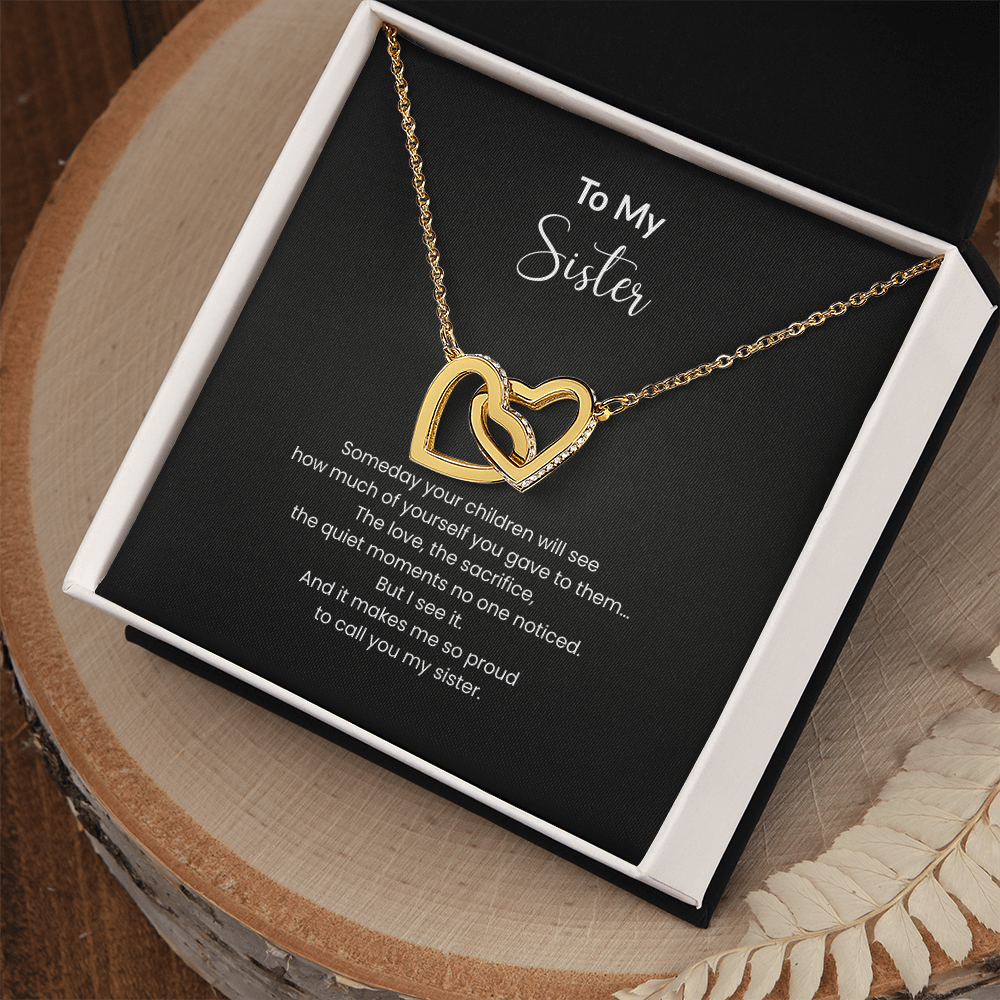 To My Sister Necklace – Interlocking Hearts Jewelry Gift for Sister Mom | Sentimental Gift