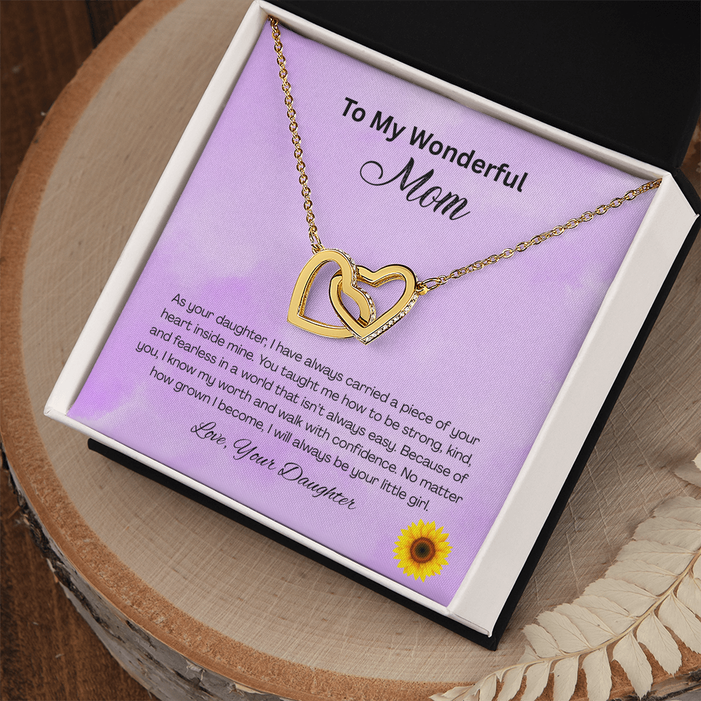 Interlocking Hearts Necklace for Mom from Daughter – Double Heart Pendant – Birthday; Mother’s Day Gift for Mom