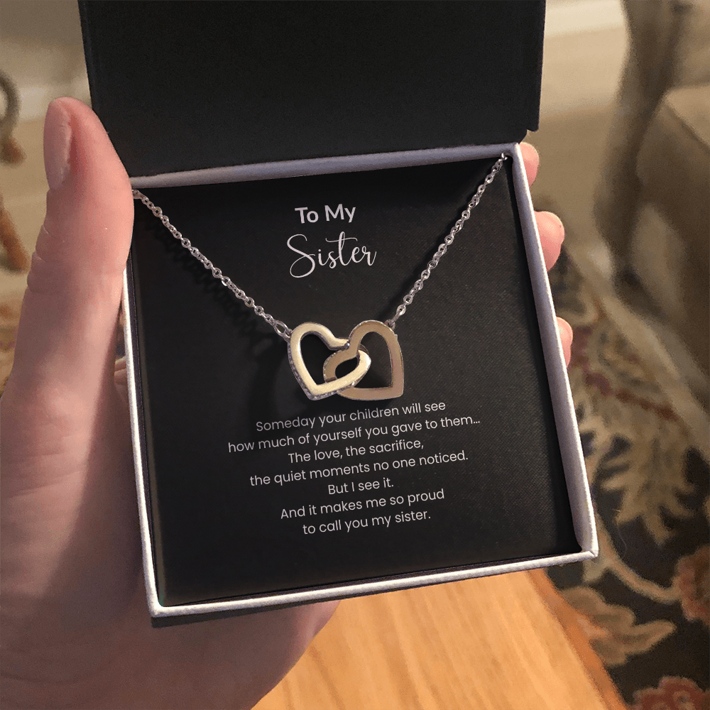 To My Sister Necklace – Interlocking Hearts Jewelry Gift for Sister Mom | Sentimental Gift