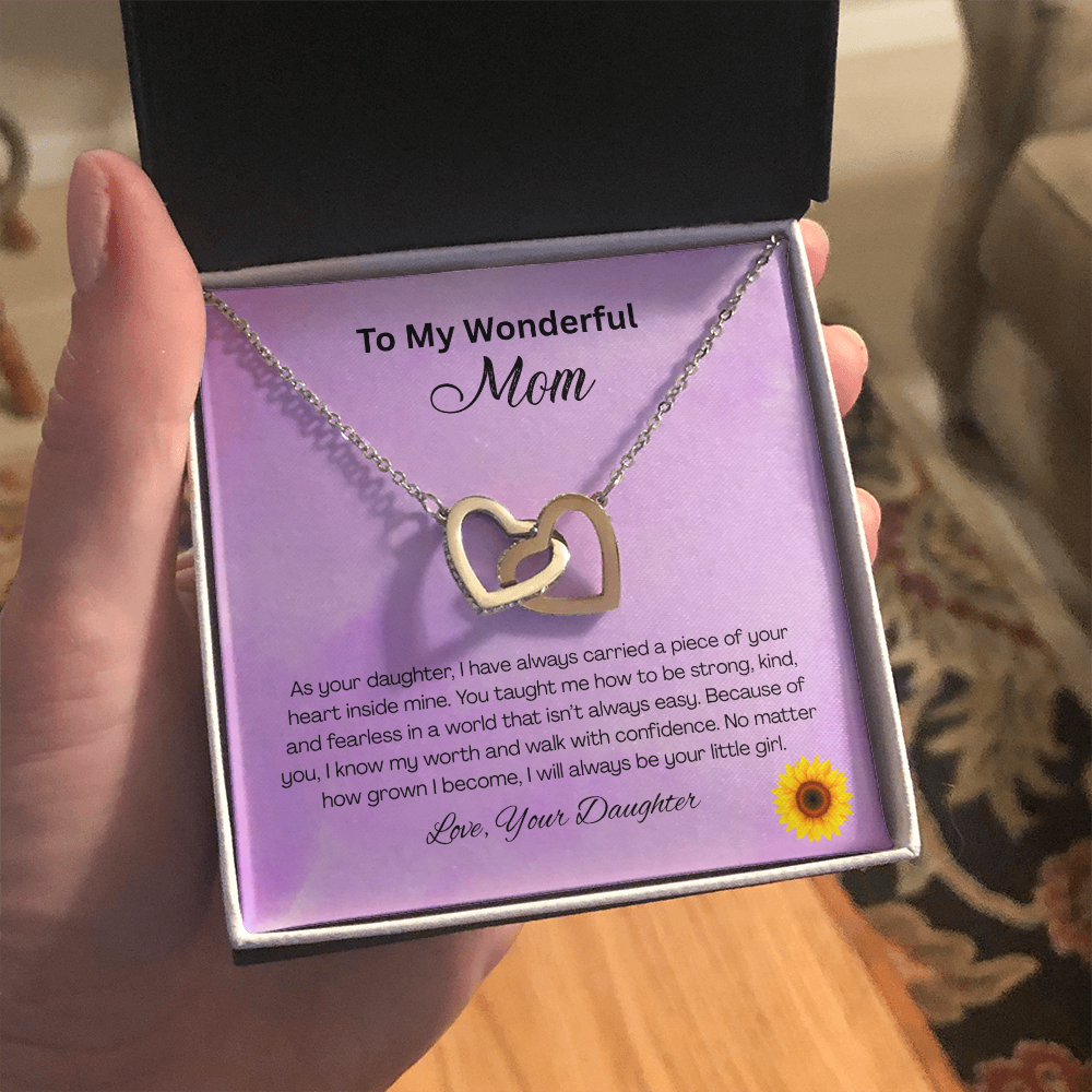 Interlocking Hearts Necklace for Mom from Daughter – Double Heart Pendant – Birthday; Mother’s Day Gift for Mom