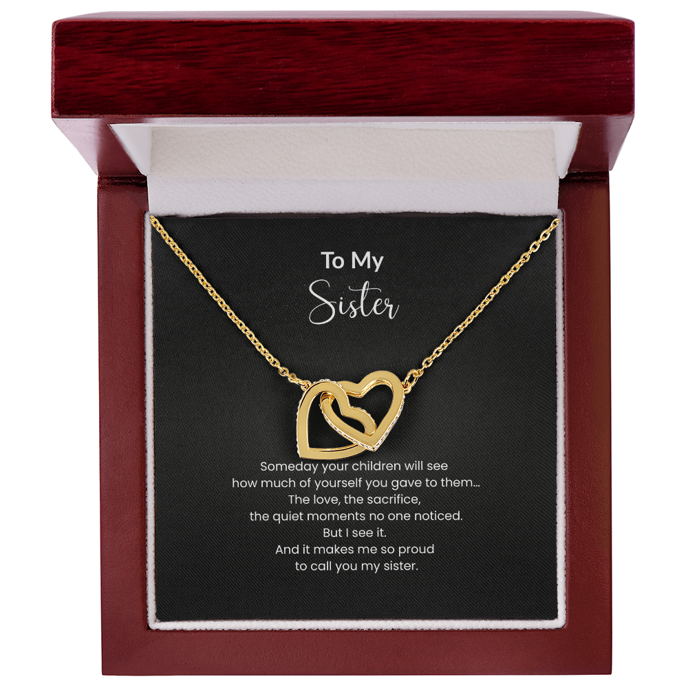 To My Sister Necklace – Interlocking Hearts Jewelry Gift for Sister Mom | Sentimental Gift