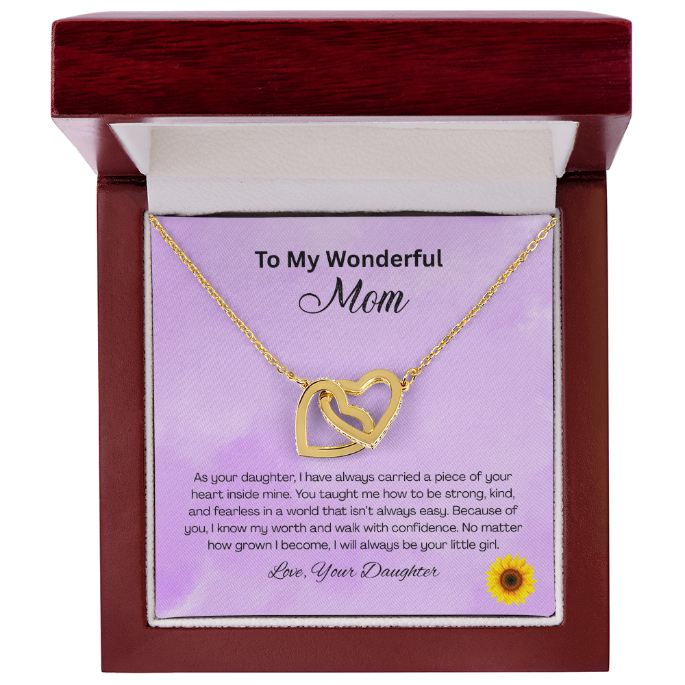 Interlocking Hearts Necklace for Mom from Daughter – Double Heart Pendant – Birthday; Mother’s Day Gift for Mom